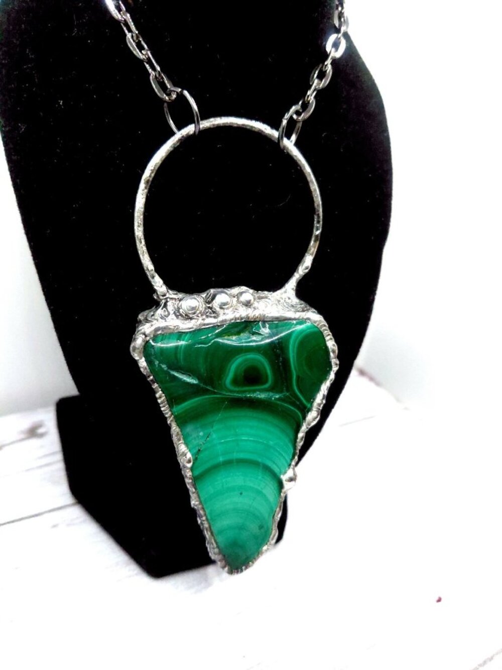 Malachite slab Crystal Necklace Handmade